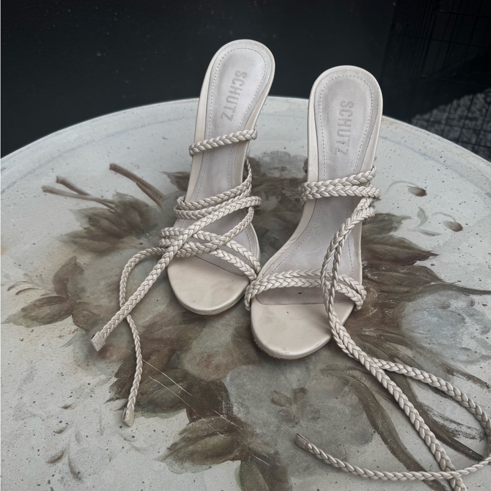 SCHUTZ Women's Braided Heels - Cream